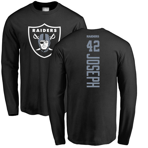 Men Oakland Raiders Black Karl Joseph Backer NFL Football #42 Long Sleeve T Shirt->oakland raiders->NFL Jersey